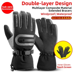 Motorcycle Waterproof Fleece Thermal Gloves - Thumbnail Image 7