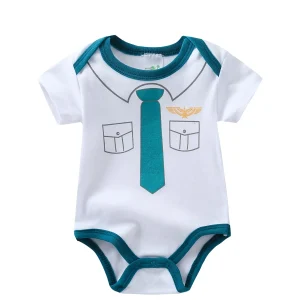 5pcs Baby Boy Short Sleeve Triangle Rompers, - Thumbnail Image 3