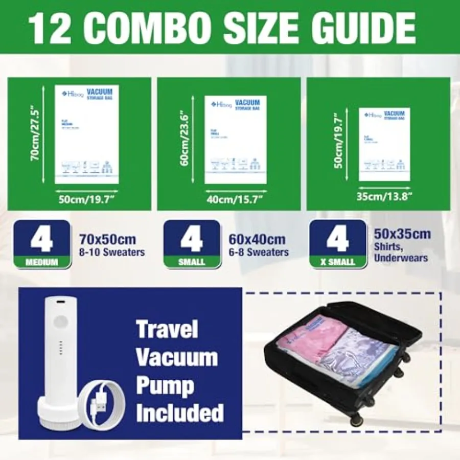 12PK Travel Vacuum Bags with Electric Pump - Image 2
