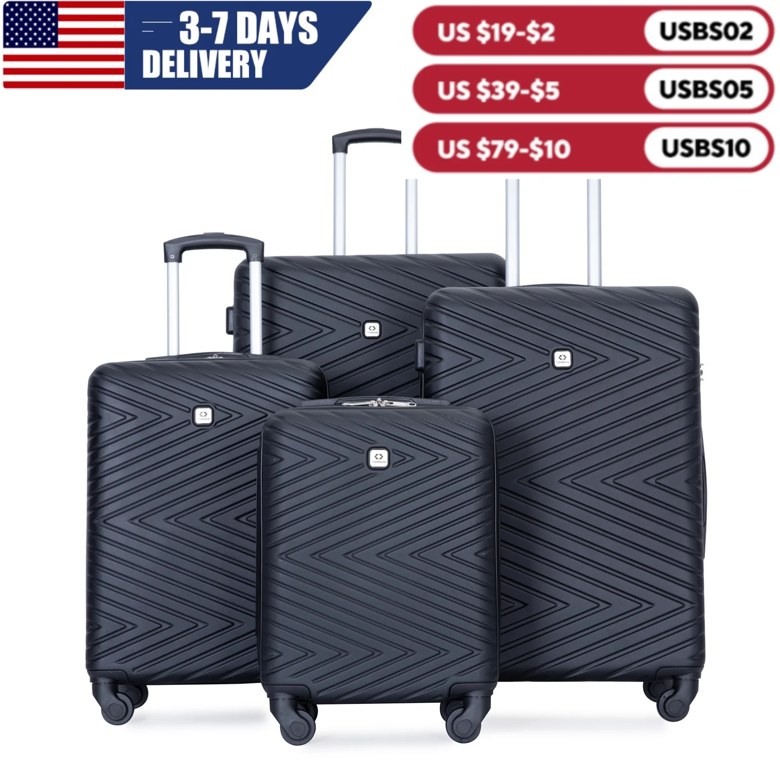 4Pc ABS Luggage 16,20,24,28" Size Spinner Wheels, - Image 1