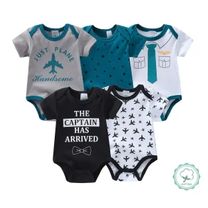 5pcs Baby Boy Short Sleeve Triangle Rompers,