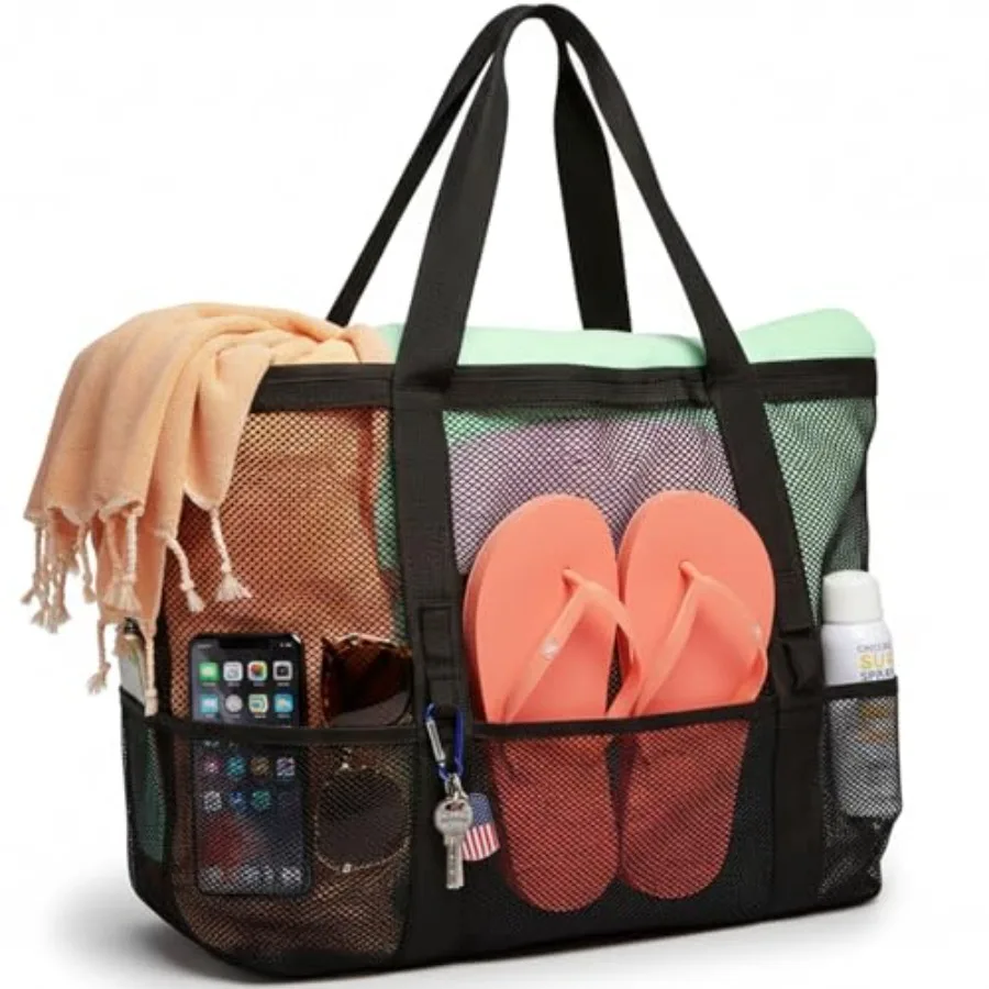 Large Mesh Beach Bag with 9 Pockets - Image 1