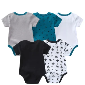 5pcs Baby Boy Short Sleeve Triangle Rompers, - Thumbnail Image 2