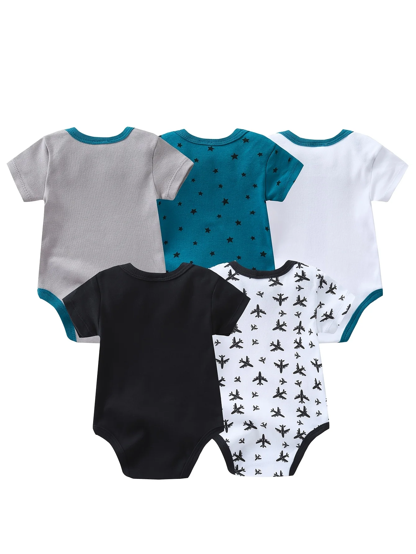 5pcs Baby Boy Short Sleeve Triangle Rompers, - Image 2