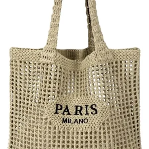 Crochet Tote Bag for Women, Crochet Mesh Beach Bag - Thumbnail Image 5