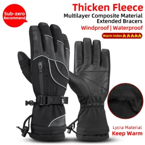 Motorcycle Waterproof Fleece Thermal Gloves - Thumbnail Image 9