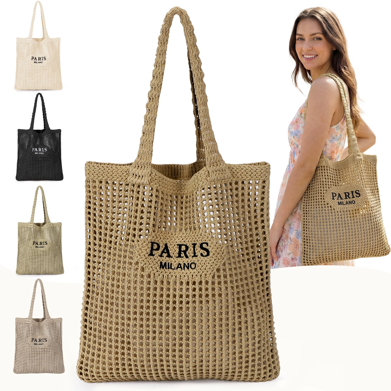 Crochet Tote Bag for Women, Crochet Mesh Beach Bag - Image 1