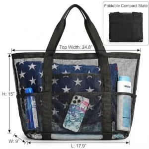 Large Mesh Beach Bag with 9 Pockets - Thumbnail Image 2