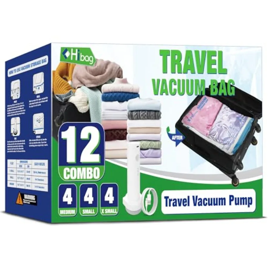 12PK Travel Vacuum Bags with Electric Pump - Image 1