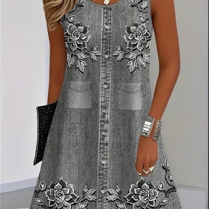 Women's Boho Floral Summer Tank Dress - Thumbnail Image 8