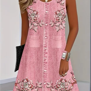 Women's Boho Floral Summer Tank Dress - Thumbnail Image 2