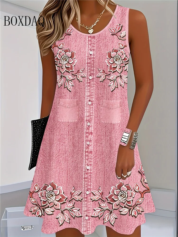 Women's Boho Floral Summer Tank Dress - Image 2