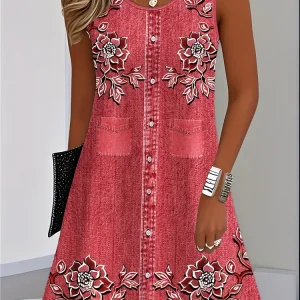 Women's Boho Floral Summer Tank Dress - Thumbnail Image 9
