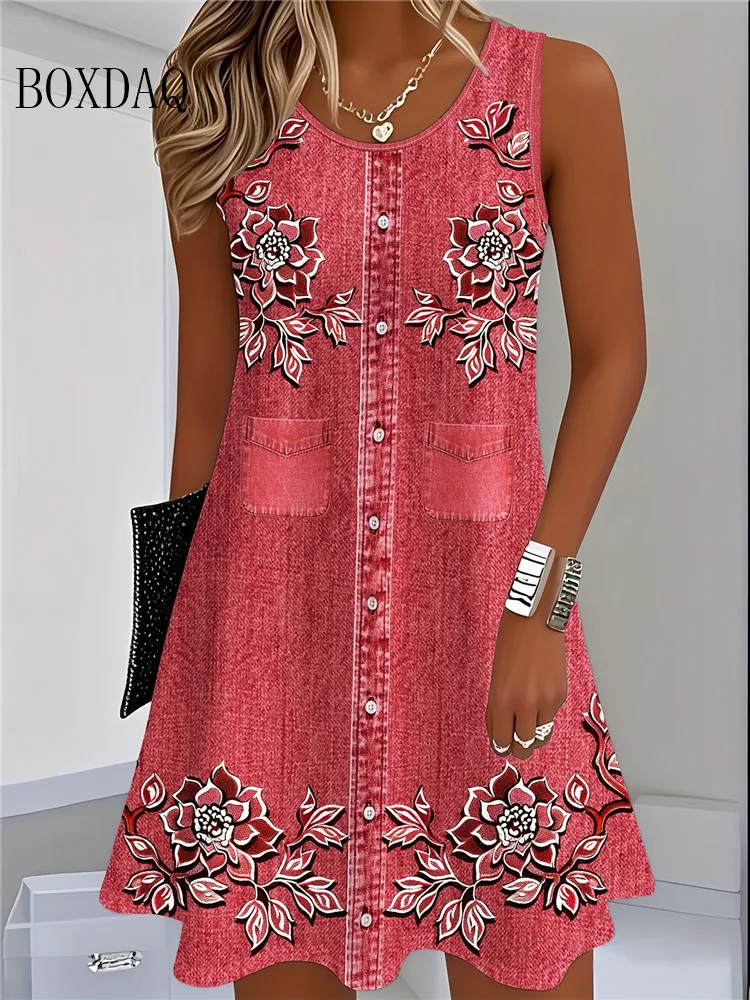 Women's Boho Floral Summer Tank Dress - Image 9