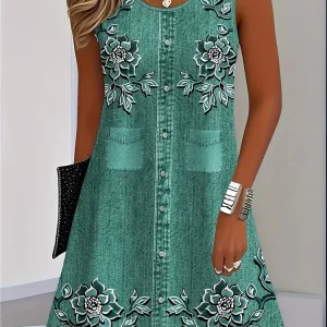 Women's Boho Floral Summer Tank Dress - Thumbnail Image 3